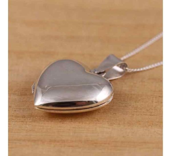 Sterling Silver Solid 925 Plain Love Heart Photo Locket Pendant Necklace Curb Chain Highly Polished Both Fashionable Body Chain