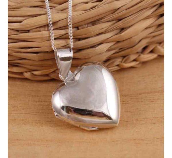 Sterling Silver Solid 925 Plain Love Heart Photo Locket Pendant Necklace Curb Chain Highly Polished Both Fashionable Body Chain