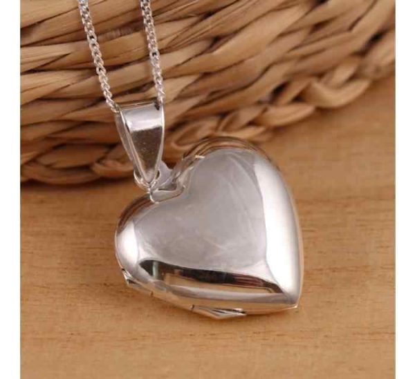 Sterling Silver Solid 925 Plain Love Heart Photo Locket Pendant Necklace Curb Chain Highly Polished Both Fashionable Body Chain