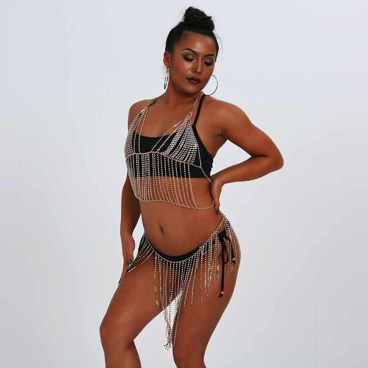 Fashion Zircon Crystal Body Chain Simple Sexy Hollow Body Chain Waist Chain for Women