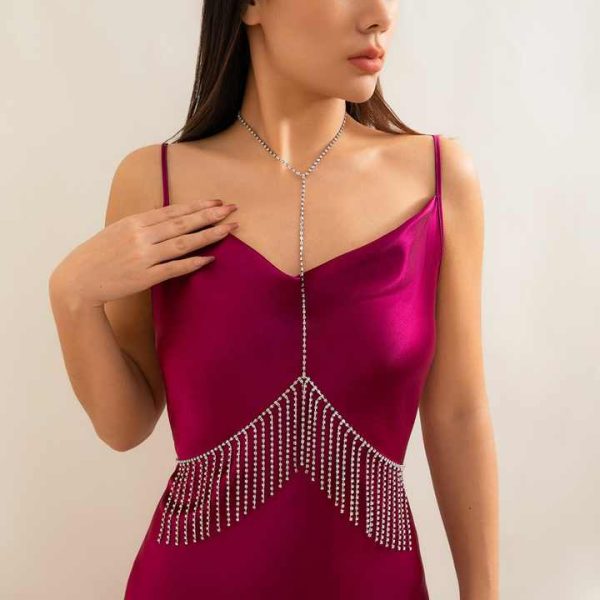 2024 New Wholesale Sexy Bikini Body Chain Jewelry Luxury Body Jewelry Fashion Metal Tassels studded Chest Chain.