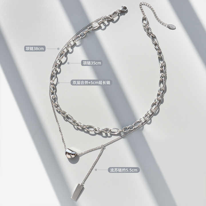 Ins Simple Wind Titanium Steel Multi-layer Gold Bean Double Layer with Tassel Gold-plated Clavicle Chain P864