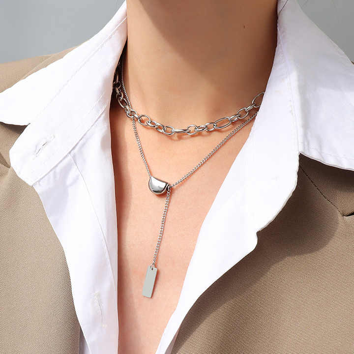 Ins Simple Wind Titanium Steel Multi-layer Gold Bean Double Layer with Tassel Gold-plated Clavicle Chain P864