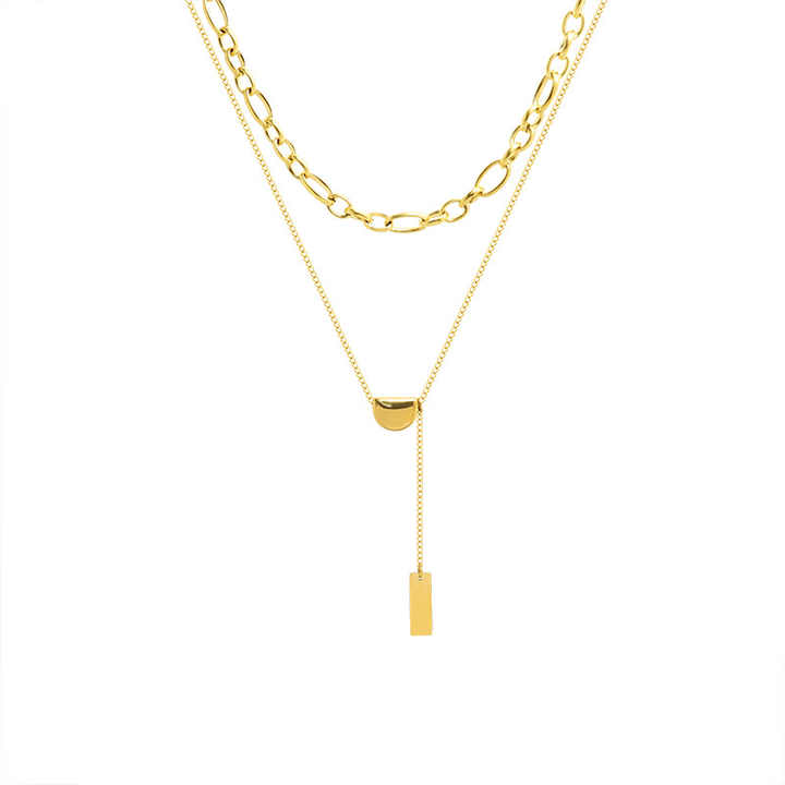 Ins Simple Wind Titanium Steel Multi-layer Gold Bean Double Layer with Tassel Gold-plated Clavicle Chain P864