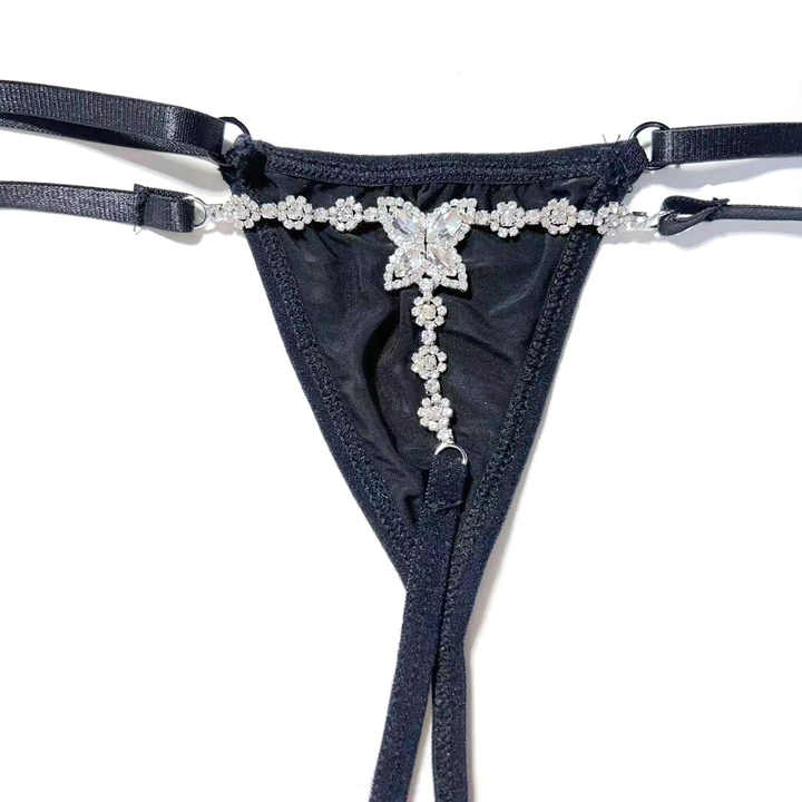 CC08 Women's Sexy Gold Plated Body Chain Punk Style Butterfly Waist Chain with Rhinestones Embellishment for Parties