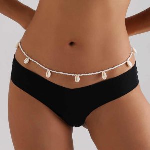 Summer Hawaii Bohemian White Shell Waist Chain Natural Handmade Bead Body Chain Women's Casual Beach Vacation Body Accessories