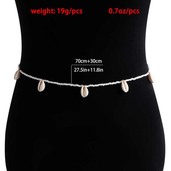 Summer Hawaii Bohemian White Shell Waist Chain Natural Handmade Bead Body Chain Women's Casual Beach Vacation Body Accessories