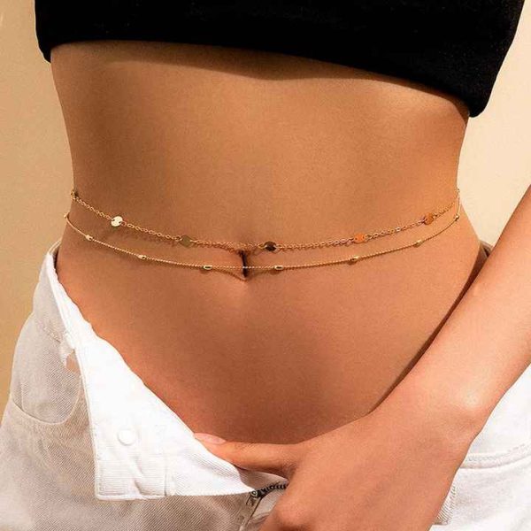 Sexy Vintage Aesthetic Belly Chain Thin Beads Link Body Chain Waist Chain Belt Streetwear Summer Women Fashion Body Jewelry