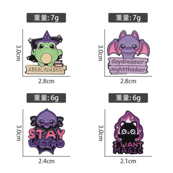 4 Styles I Want Magic Lapel Pins Custom Cat Frog Bat Animal Witch Funny Enamel Brooch Hat Clothes Pins