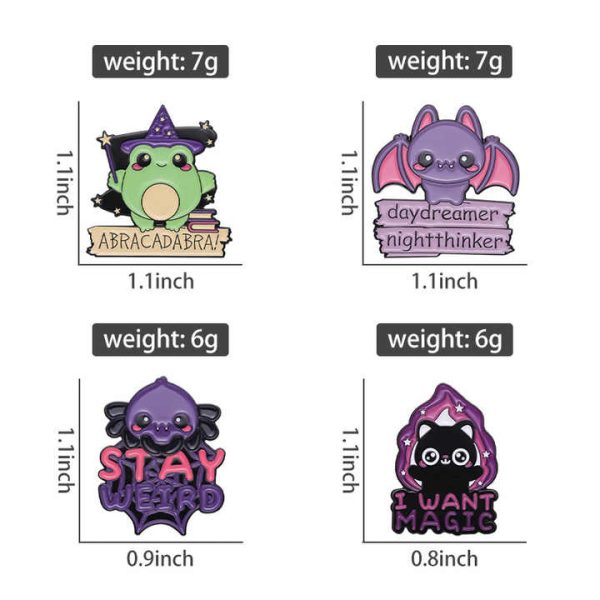 4 Styles I Want Magic Lapel Pins Custom Cat Frog Bat Animal Witch Funny Enamel Brooch Hat Clothes Pins