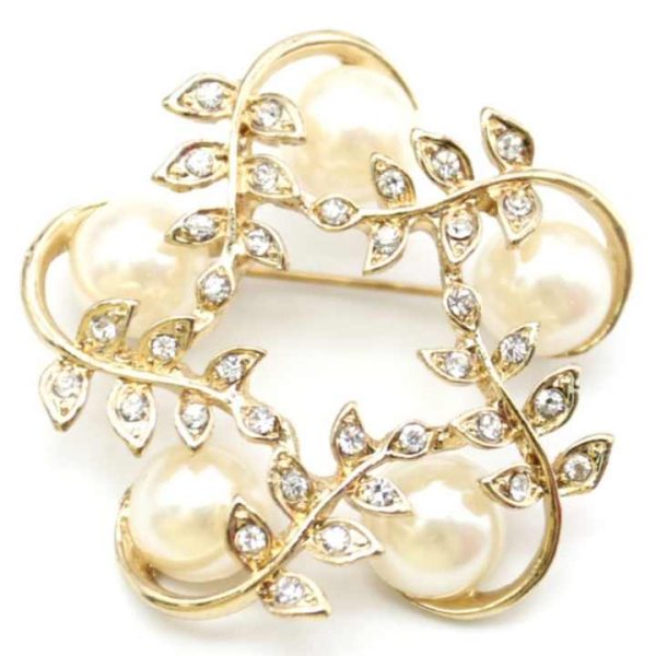 Fashion Jewelry Round Garland Pearl Brooch Hollow Leaf Corsage Clothing Brooches Pin Accessories Wholesale