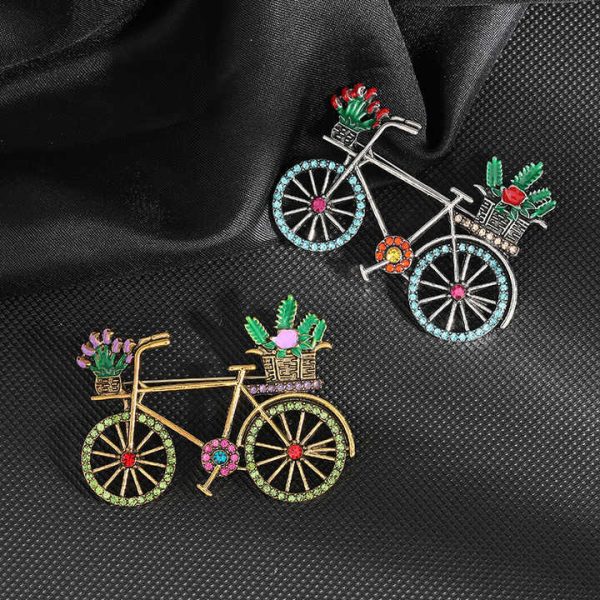 Latest Fashion Bicycle Shape Flower Lapel Broches Pins Rhinestone Brooch Crystal Custom Kerongsang Brooches