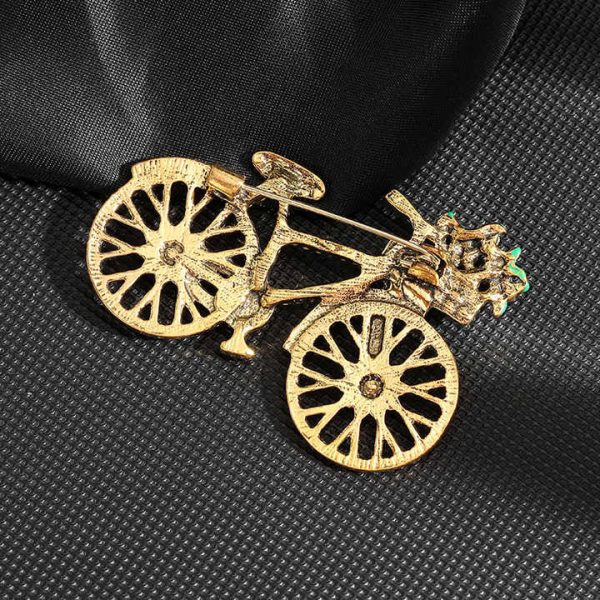 Latest Fashion Bicycle Shape Flower Lapel Broches Pins Rhinestone Brooch Crystal Custom Kerongsang Brooches