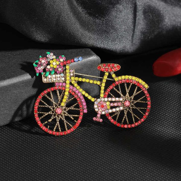 Latest Fashion Bicycle Shape Flower Lapel Broches Pins Rhinestone Brooch Crystal Custom Kerongsang Brooches