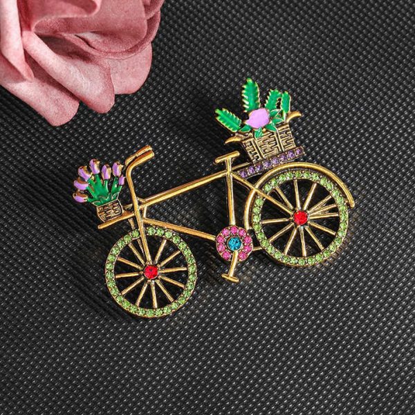 Latest Fashion Bicycle Shape Flower Lapel Broches Pins Rhinestone Brooch Crystal Custom Kerongsang Brooches