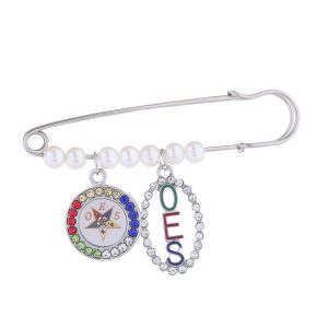 Masonic OES Lady Jewelry Lapel Pin Fashion Circle and Oval OES Inspired Pendant Decorated Pearl Brooch for Order of the Eastern