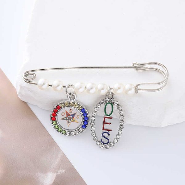 Masonic OES Lady Jewelry Lapel Pin Fashion Circle and Oval OES Inspired Pendant Decorated Pearl Brooch for Order of the Eastern