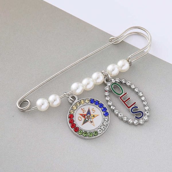 Masonic OES Lady Jewelry Lapel Pin Fashion Circle and Oval OES Inspired Pendant Decorated Pearl Brooch for Order of the Eastern