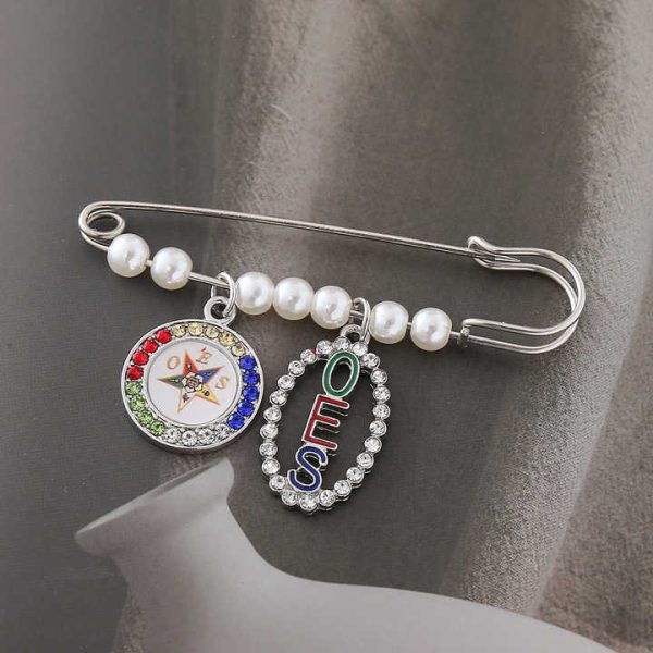 Masonic OES Lady Jewelry Lapel Pin Fashion Circle and Oval OES Inspired Pendant Decorated Pearl Brooch for Order of the Eastern