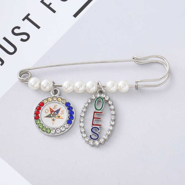 Masonic OES Lady Jewelry Lapel Pin Fashion Circle and Oval OES Inspired Pendant Decorated Pearl Brooch for Order of the Eastern