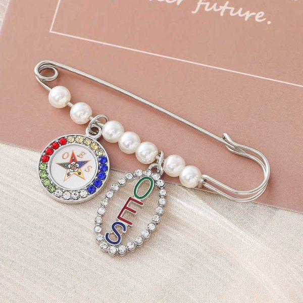 Masonic OES Lady Jewelry Lapel Pin Fashion Circle and Oval OES Inspired Pendant Decorated Pearl Brooch for Order of the Eastern