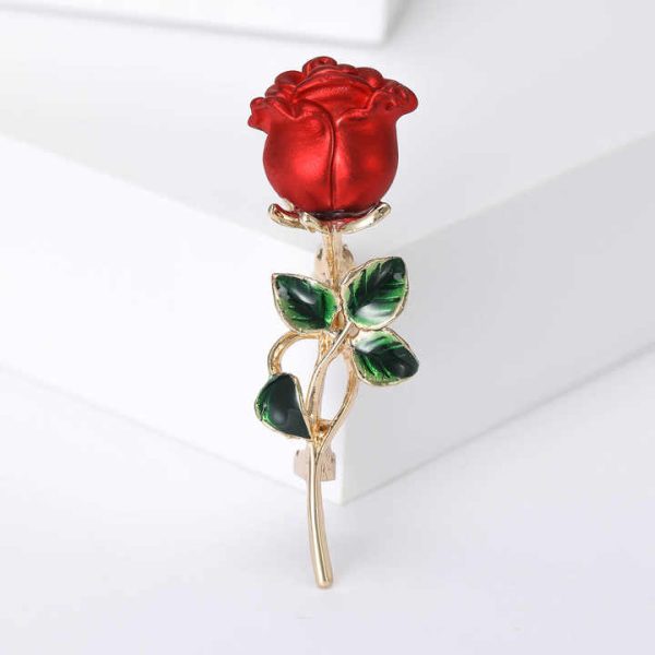 Elegant Temperament Korean Brooch Pin Gift Dress Suit Coat Lapel Pin Alloy Enamel Blue Red Rose Brooch Pin for Women