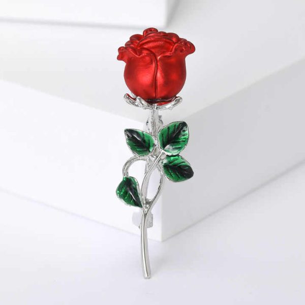 Elegant Temperament Korean Brooch Pin Gift Dress Suit Coat Lapel Pin Alloy Enamel Blue Red Rose Brooch Pin for Women