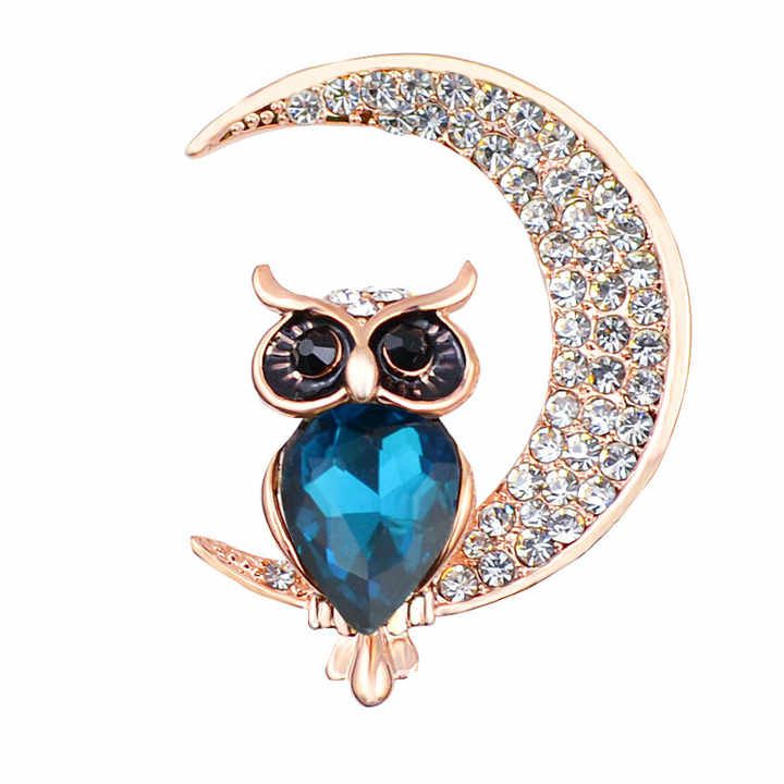 Trend Cross-border New Cartoon Baby Animals Diamond Cute Owl Crystal Moon Brooch