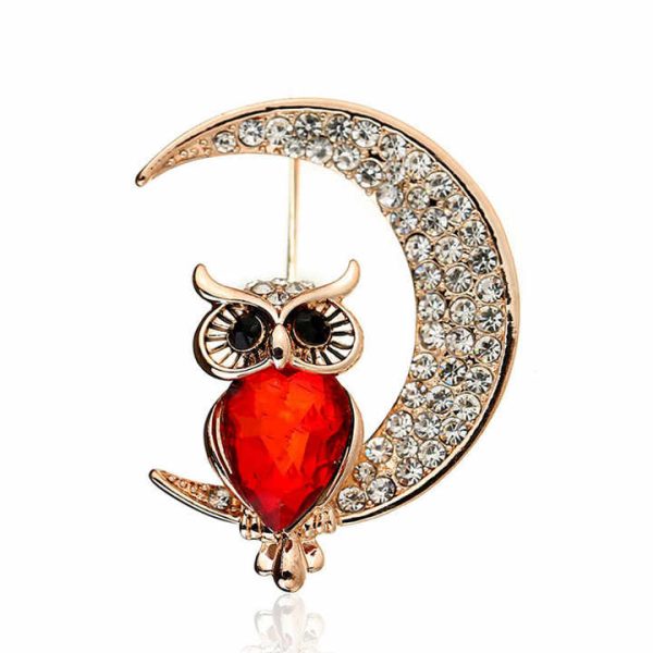 Trend Cross-border New Cartoon Baby Animals Diamond Cute Owl Crystal Moon Brooch