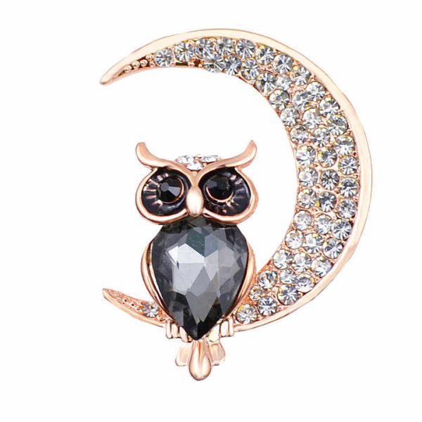 Trend Cross-border New Cartoon Baby Animals Diamond Cute Owl Crystal Moon Brooch
