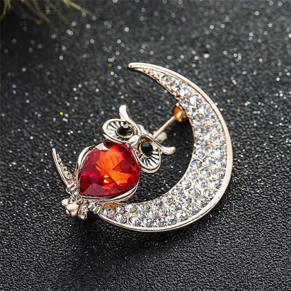 Trend Cross-border New Cartoon Baby Animals Diamond Cute Owl Crystal Moon Brooch