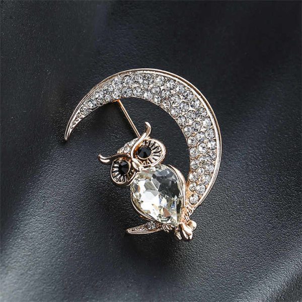Trend Cross-border New Cartoon Baby Animals Diamond Cute Owl Crystal Moon Brooch