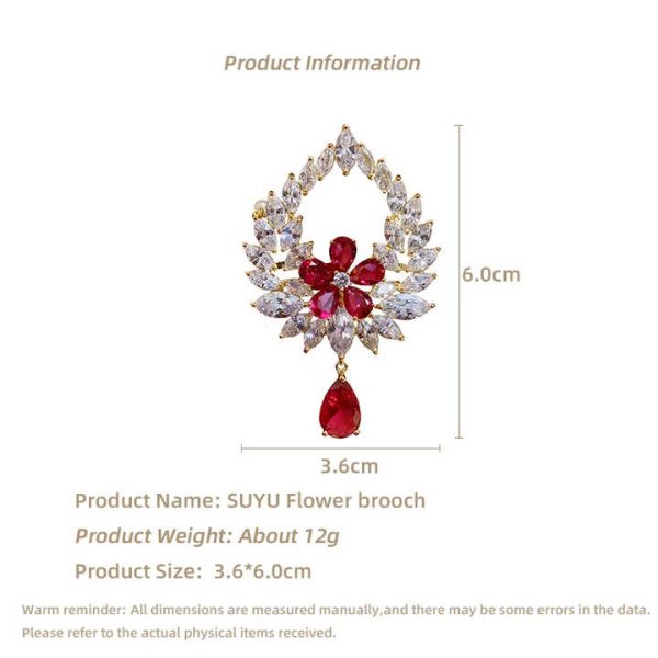 Colored Cubic Zirconia Wreath Brooch Women's Water Drop Brooch With Suit Pin Accessories