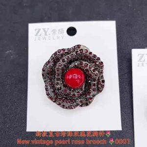 Vintage Rhinestone Rose Brooch Pin with Crystal Alloy Floral Jewelry Accessory