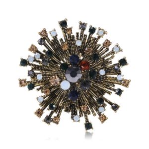Vintage Flower Brooch for Women - 3 Color Rhinestone Alloy Elegant Coat Pin for Autumn Jewelry Accessories
