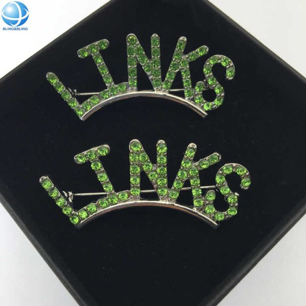 Clear and Green Rhinestone LINKS Brooch Silver Plated Alloy Sorority Pins for the Links Incorporated Inspired Black Women