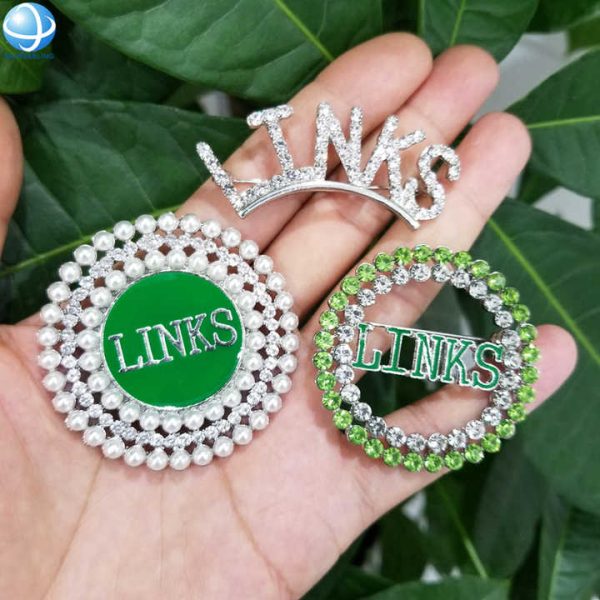 Clear and Green Rhinestone LINKS Brooch Silver Plated Alloy Sorority Pins for the Links Incorporated Inspired Black Women