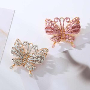 Elegant Pink and Blue Butterfly Rhinestone Brooch - Zinc Alloy Fashion Jewelry for Women