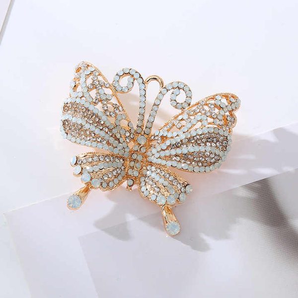 Luxury Elegant Sweet Style Pink Blue Butterfly Fashion Brooch Pins Rhinestone Designer Inspired Brooches