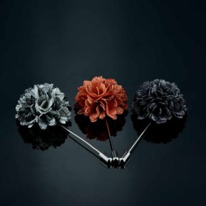 Men's Floral Lapel Pin Brooch Brass Fabric Flower Wedding Suit Jewelry Accessory