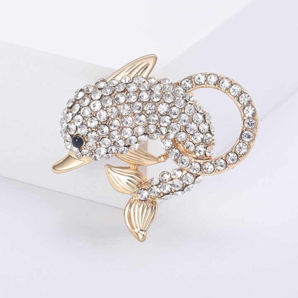 New Men and Women Fashion Cute Rhinestone Dolphin Brooch Stylish Accessories for Clothing
