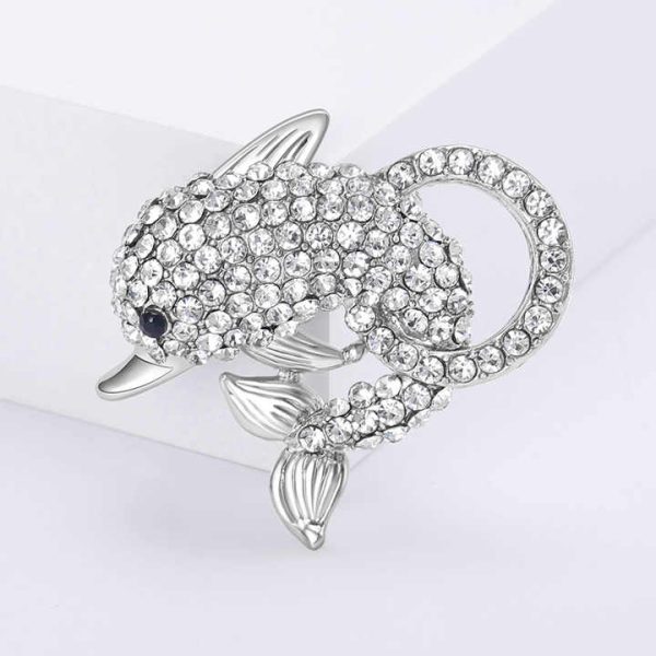 New Men and Women Fashion Cute Rhinestone Dolphin Brooch Stylish Accessories for Clothing