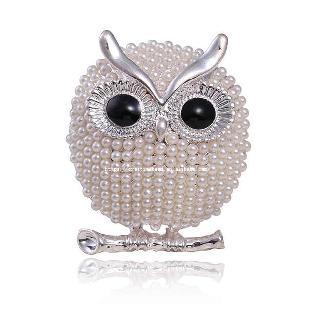 2025 High Quality Vintage Brooch Silver Plated ABS Pearl Owl Animal Women Brooches Pins