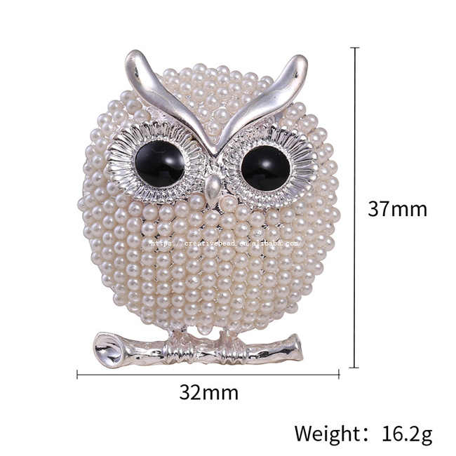 2025 High Quality Vintage Brooch Silver Plated ABS Pearl Owl Animal Women Brooches Pins