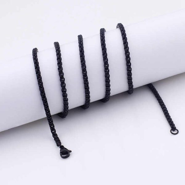 Fashion Jewelry Accessories Black Metal Rolo Chains Charm Necklaces Stainless Steel Hip Hop Link Chain Necklace for Men