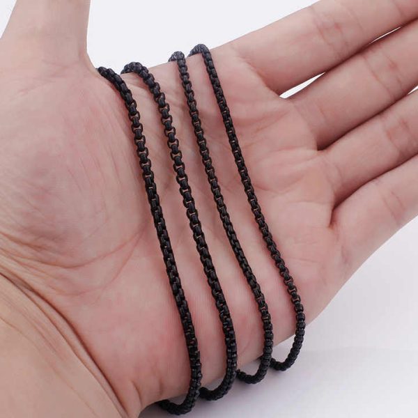 Fashion Jewelry Accessories Black Metal Rolo Chains Charm Necklaces Stainless Steel Hip Hop Link Chain Necklace for Men