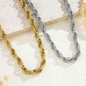 Punk Hip Hop Trendy Necklace Twist Rope Chunky Chain Necklaces Cool Men Women Chic Personality Stainless Steel Jewelry 18k Gold