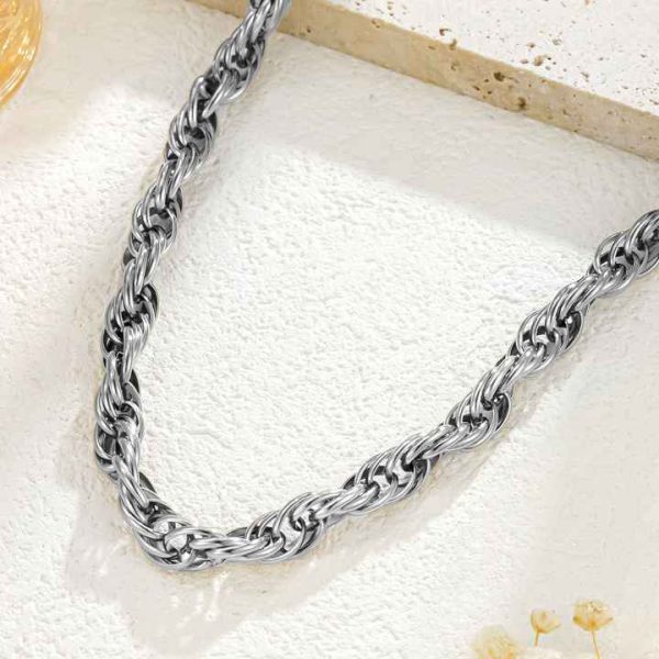 Punk Hip Hop Trendy Necklace Twist Rope Chunky Chain Necklaces Cool Men Women Chic Personality Stainless Steel Jewelry 18k Gold
