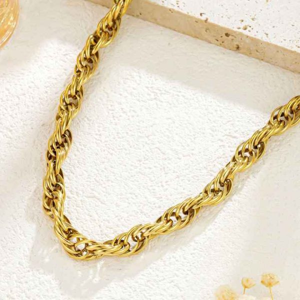 Punk Hip Hop Trendy Necklace Twist Rope Chunky Chain Necklaces Cool Men Women Chic Personality Stainless Steel Jewelry 18k Gold
