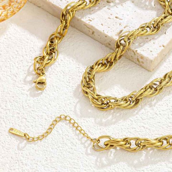 Punk Hip Hop Trendy Necklace Twist Rope Chunky Chain Necklaces Cool Men Women Chic Personality Stainless Steel Jewelry 18k Gold